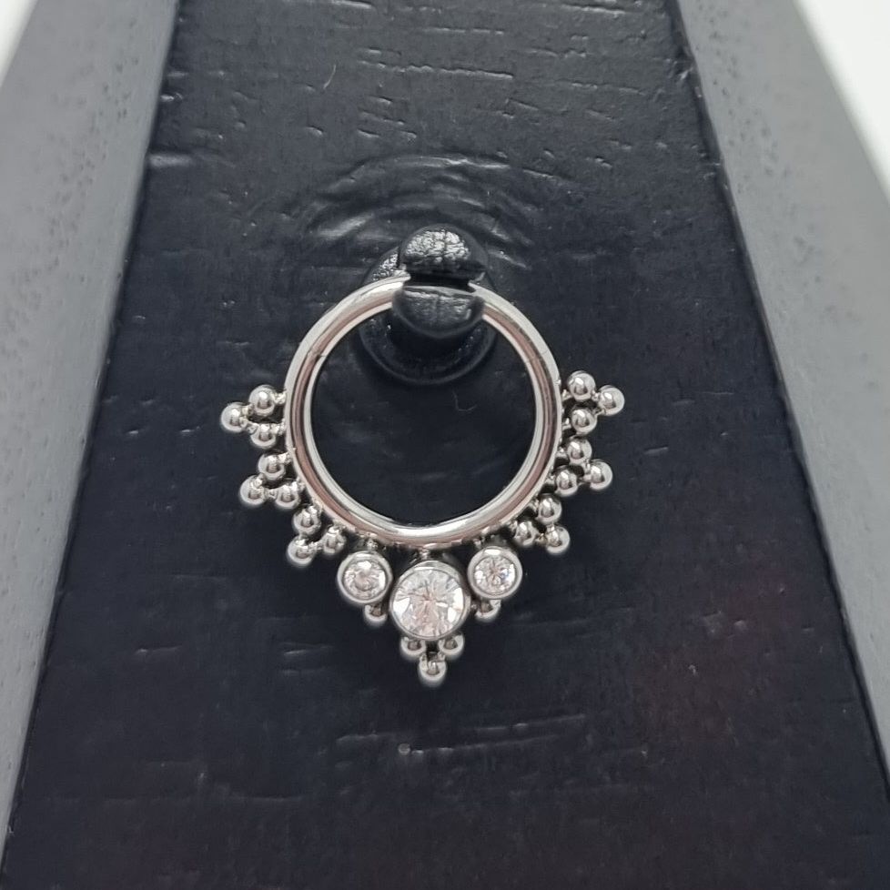 Crystal 3 Stone Hinged Ring With Titanium Balls 8mm