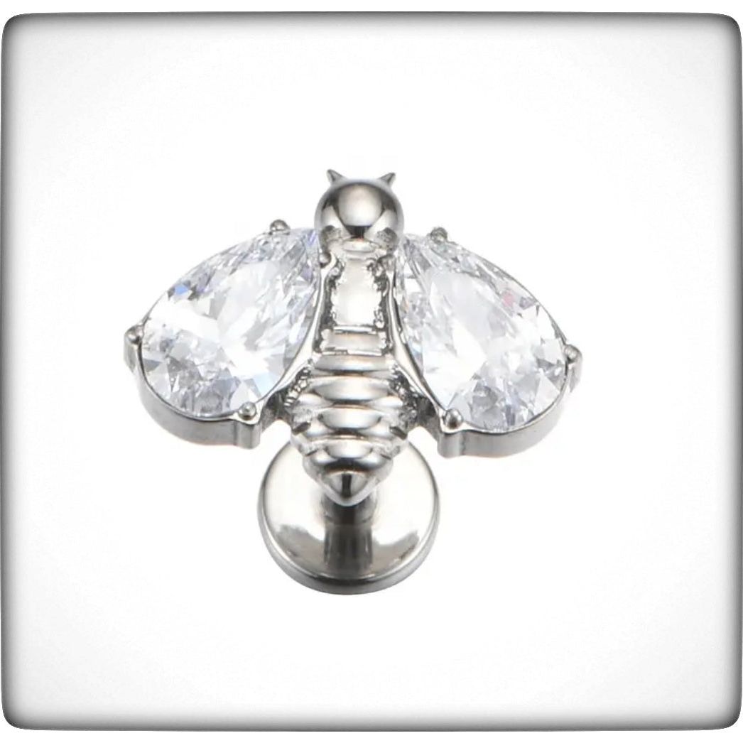 *Titanium & Clear Cubic Zirconia Crystal Bee
