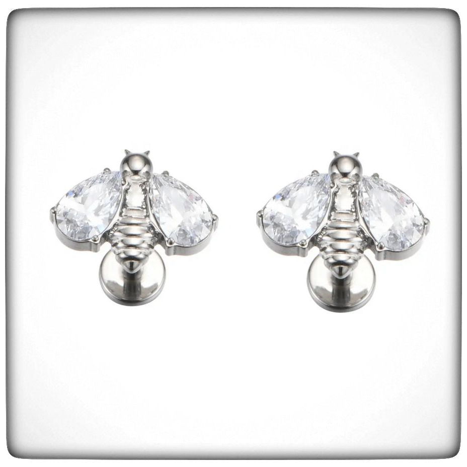 *Titanium & Clear Cubic Zirconia Crystal Bee