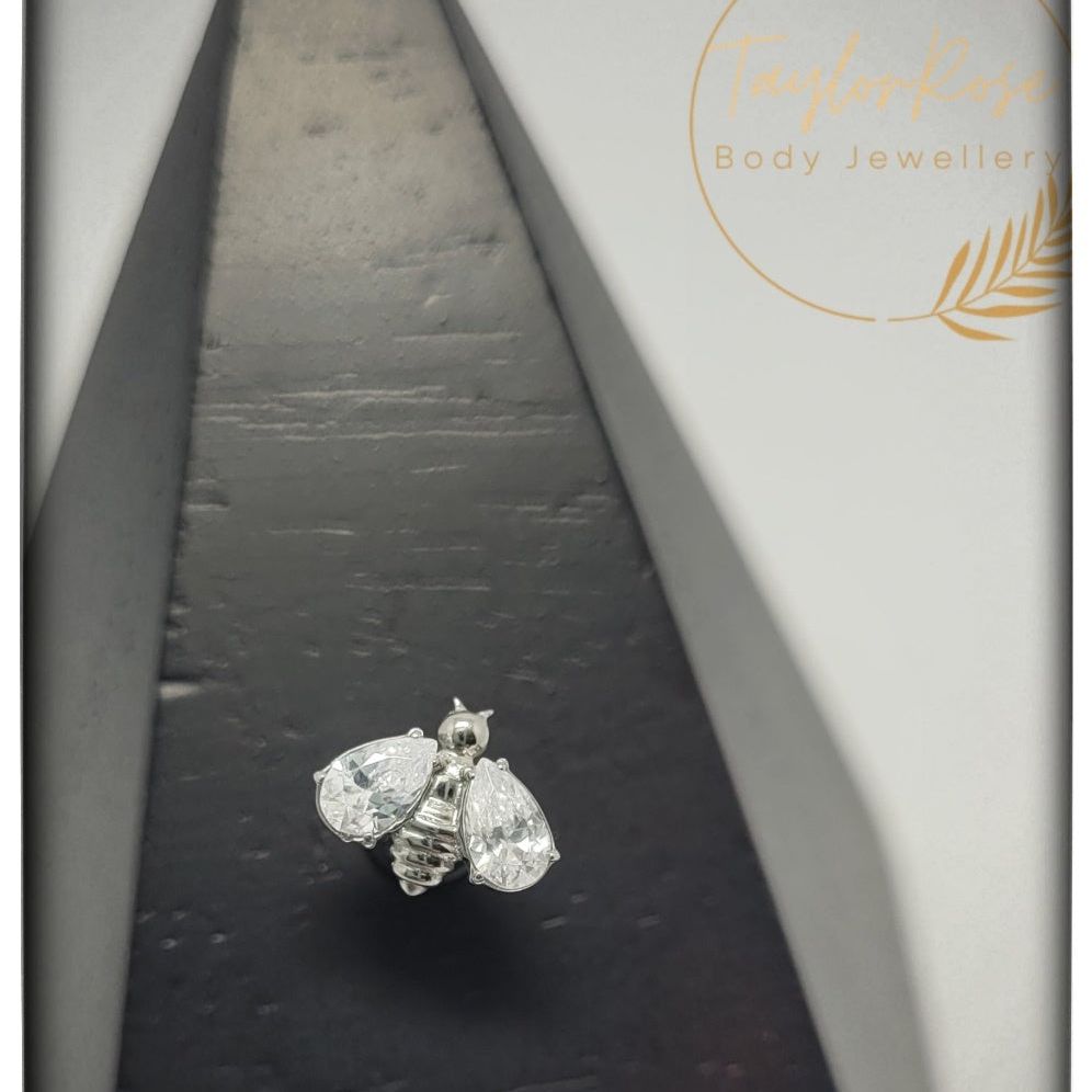 *Titanium & Clear Cubic Zirconia Crystal Bee