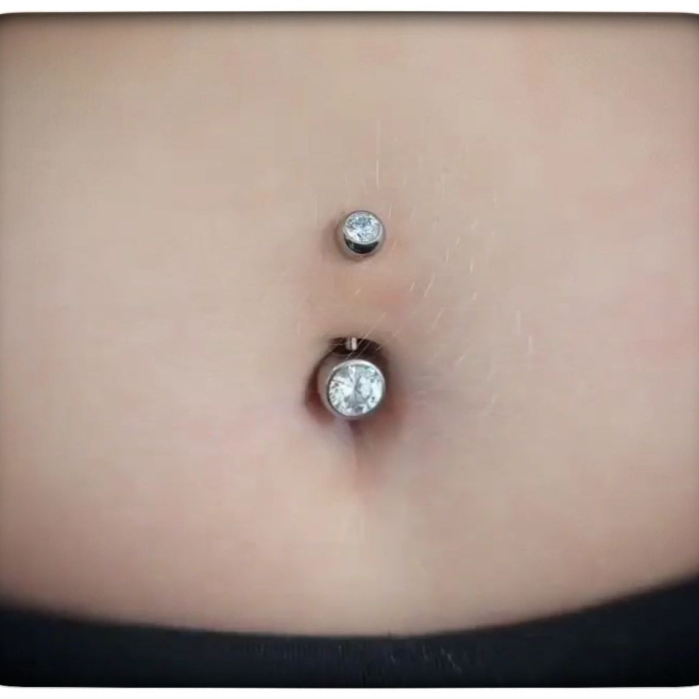 *Titanium & Clear Cubic Zirconia Navel Bar