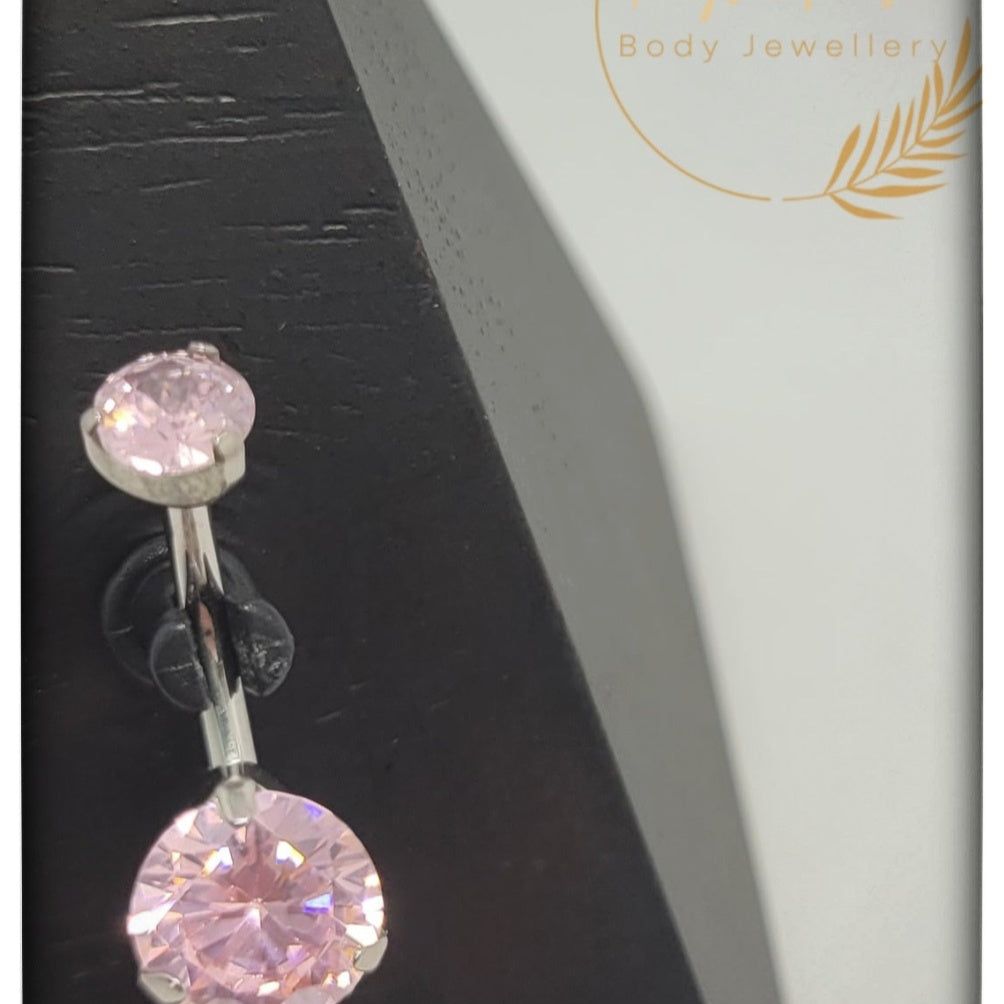 *Titanium & Pink Cubic Zirconia Navel Bar