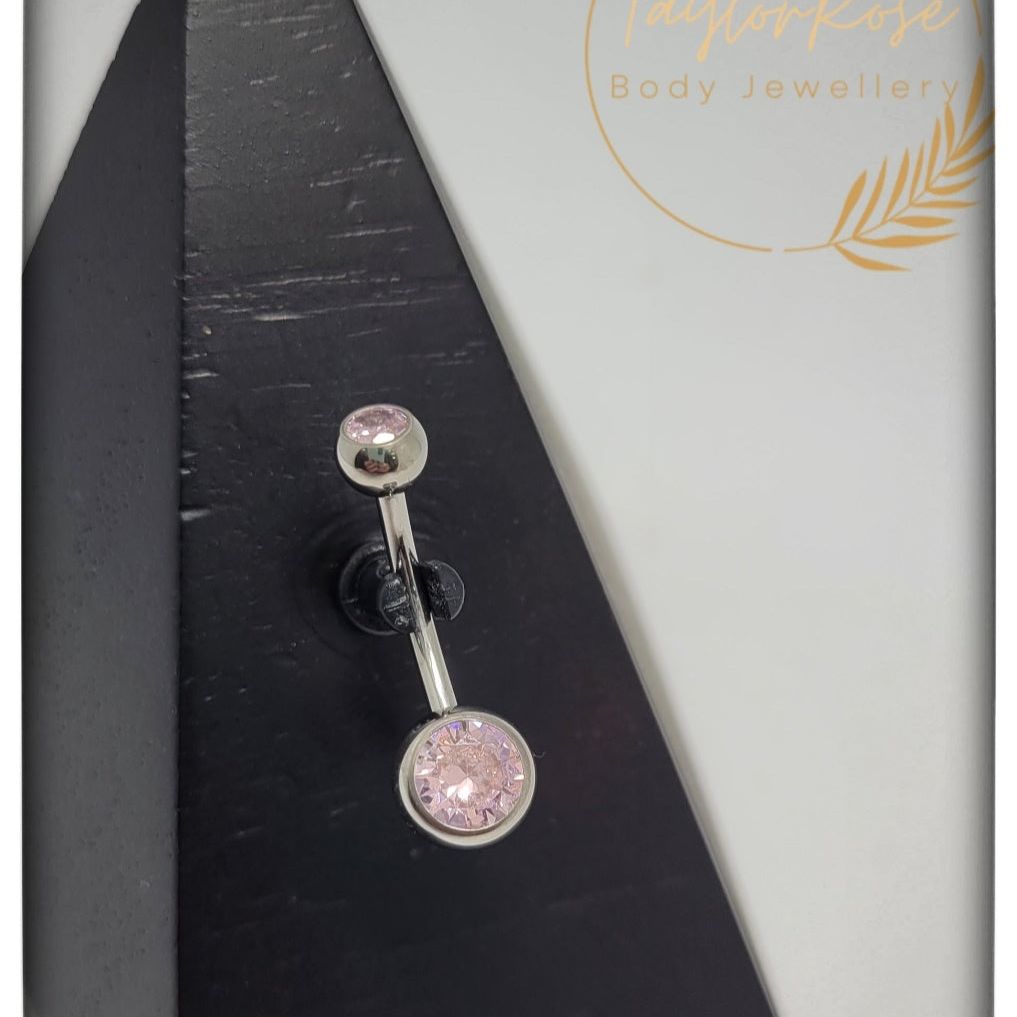 *Titanium & Pink Bezel Set Cubic Zirconia Navel Bar