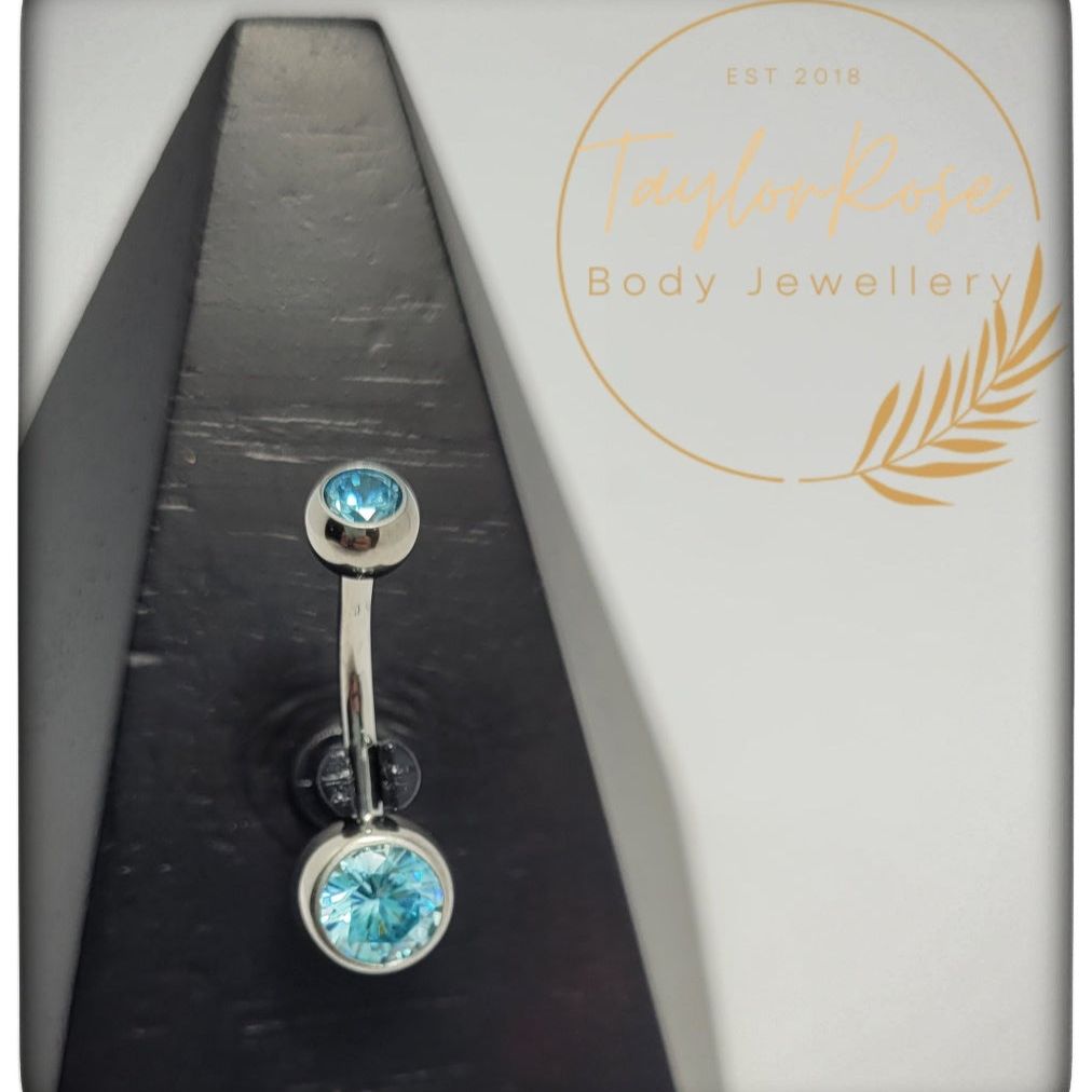 *Titanium & Blue Cubic Zirconia Navel Bar