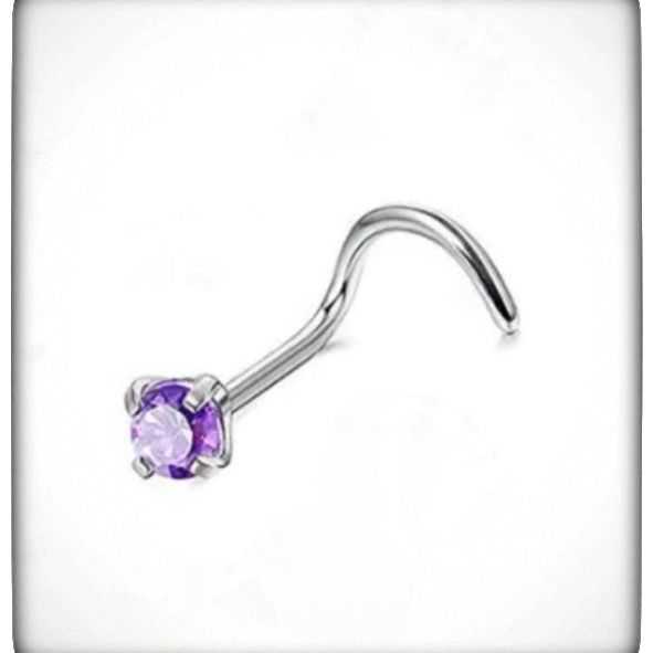 *Titanium & Purple Cubic Zirconia Nose Screw Stud