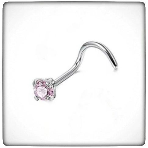 *Titanium & Pink Cubic Zirconia Nose Screw Stud
