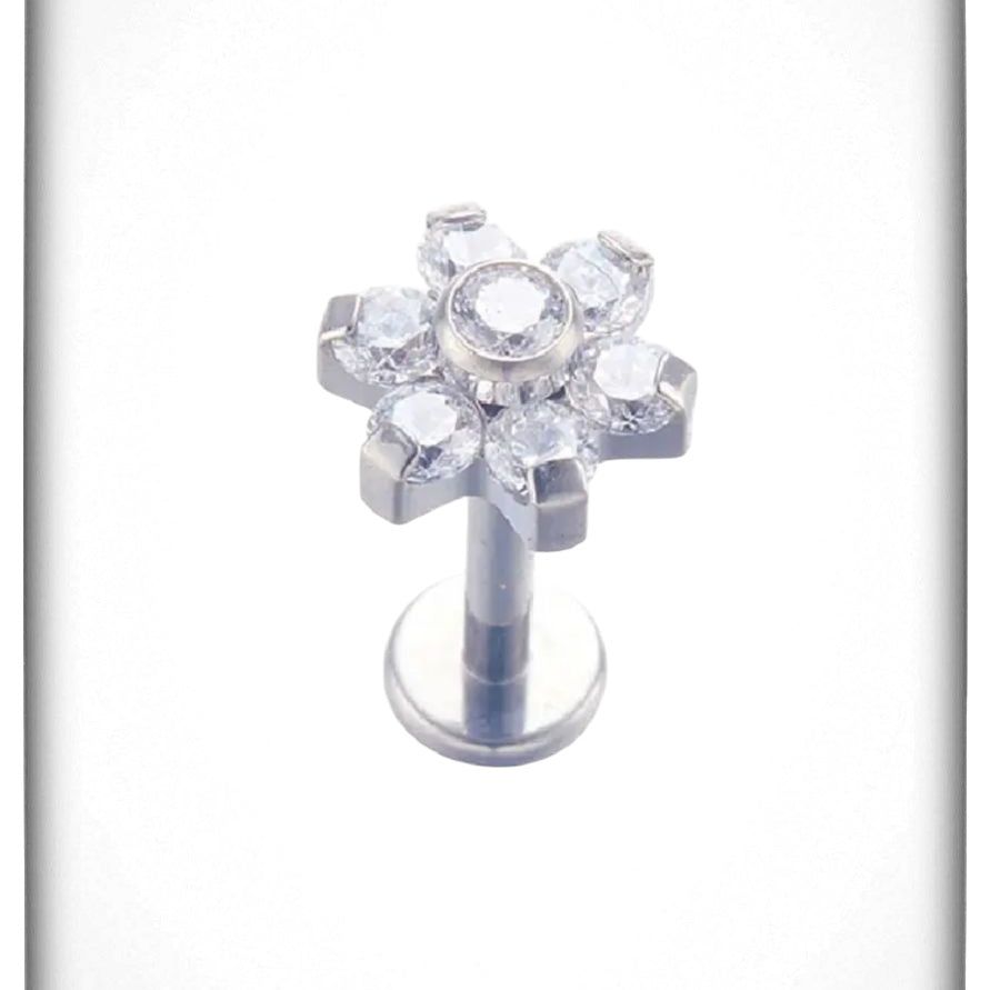 *Titanium & Clear Cubic Zirconia Flower
