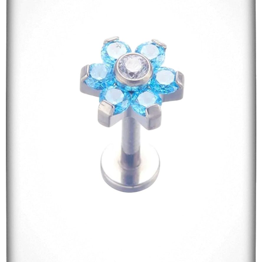 *Titanium & Blue Cubic Zirconia Flower