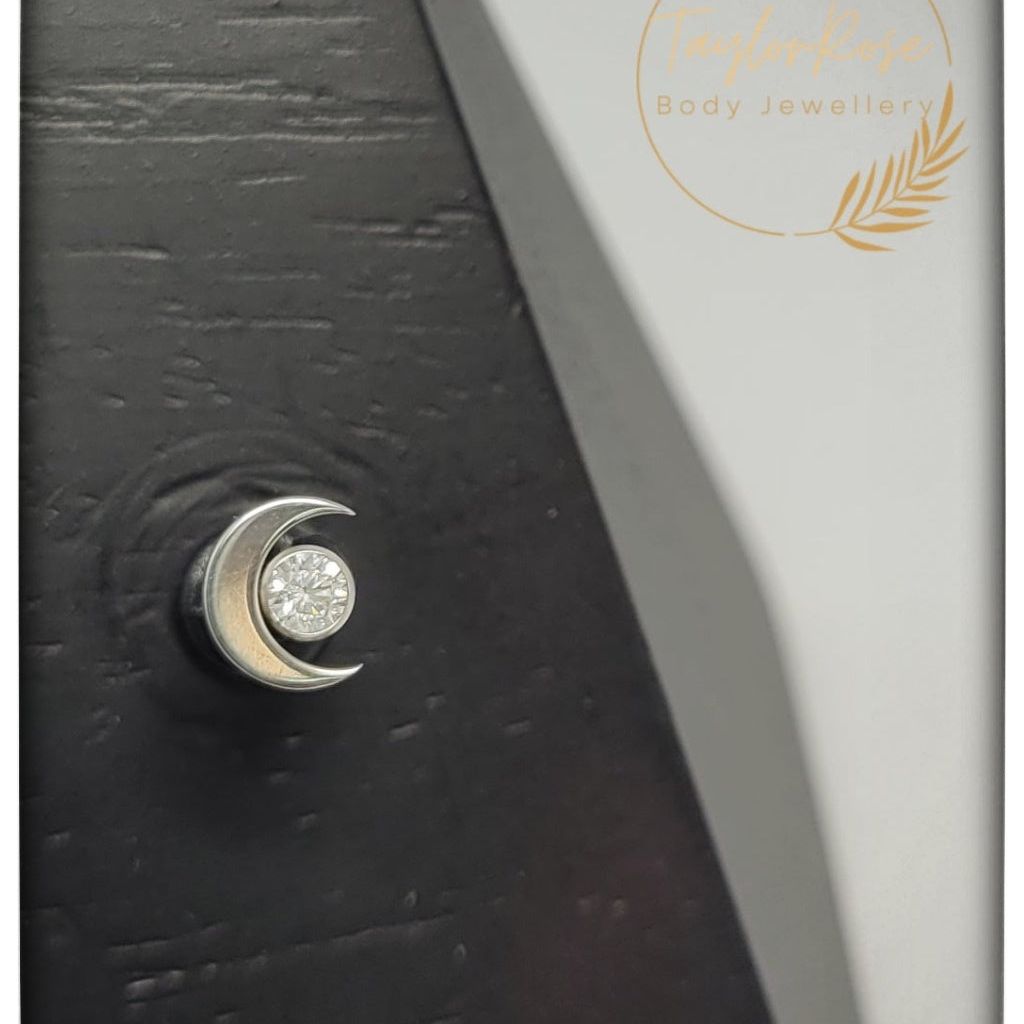 *Titanium & Clear Cubic Zirconia Moon