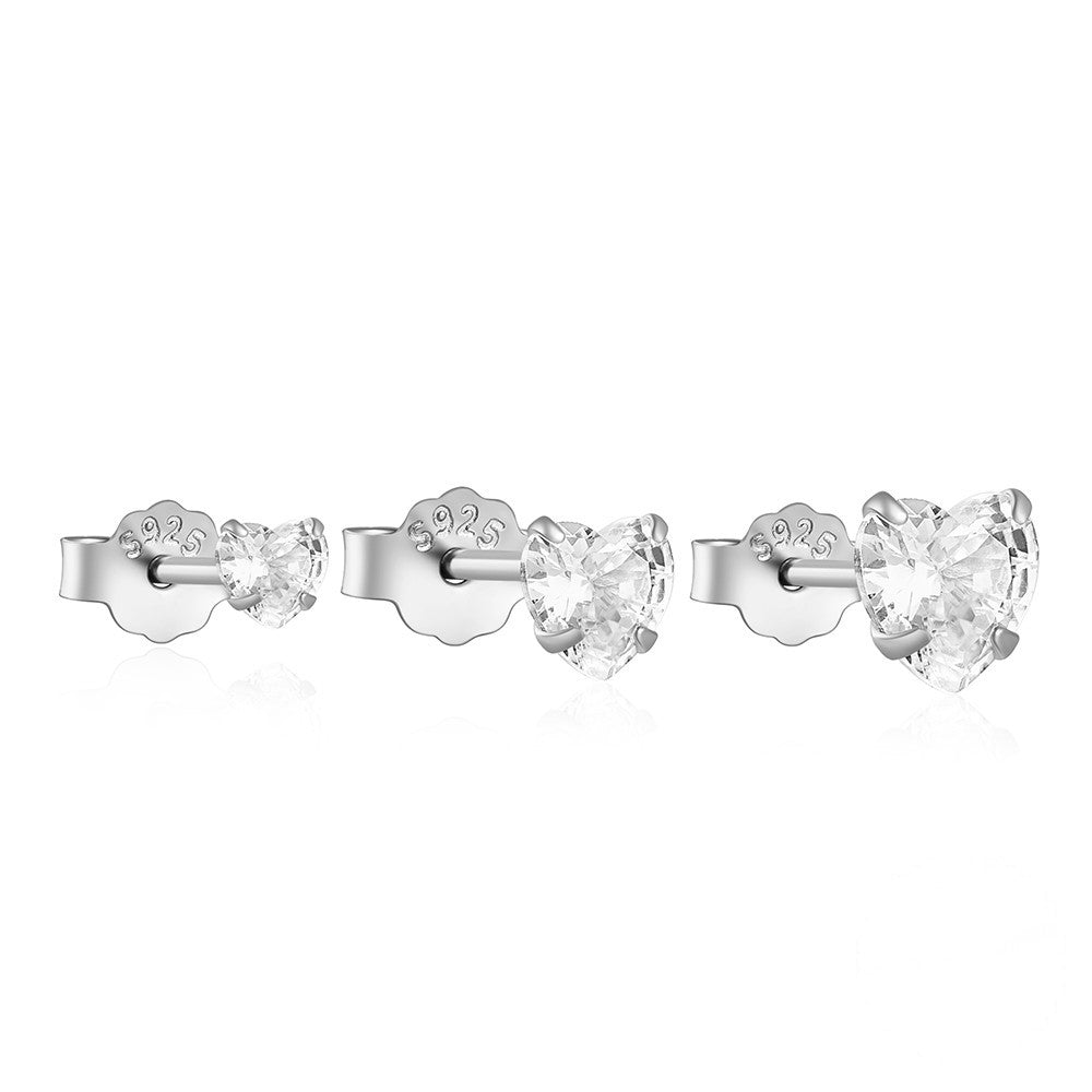 Clear Cubic Zirconia & 925 Silver Heart Earrings