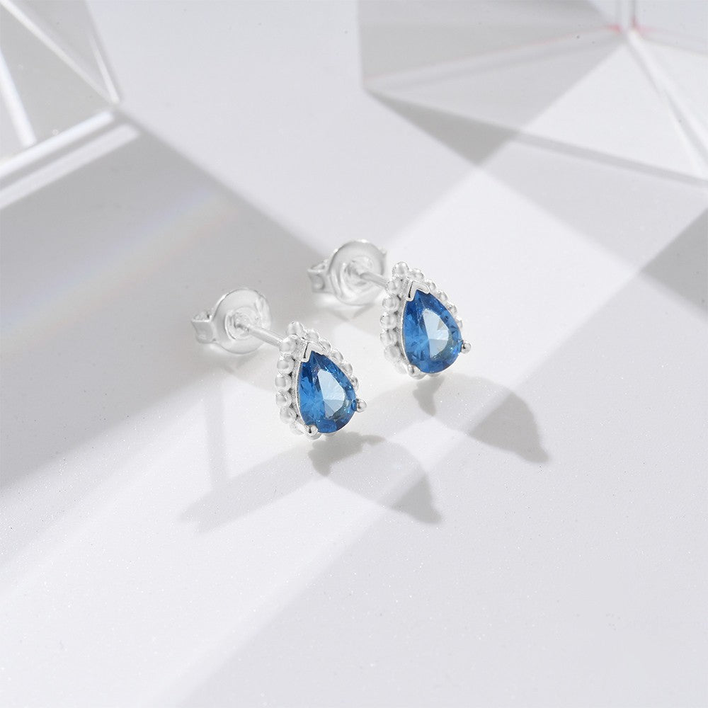 Blue CZ & 925 Silver Tear Drop Earrings (pair)