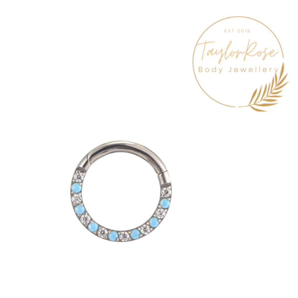 Titanium, Turquoise & CZ Ring 10mm