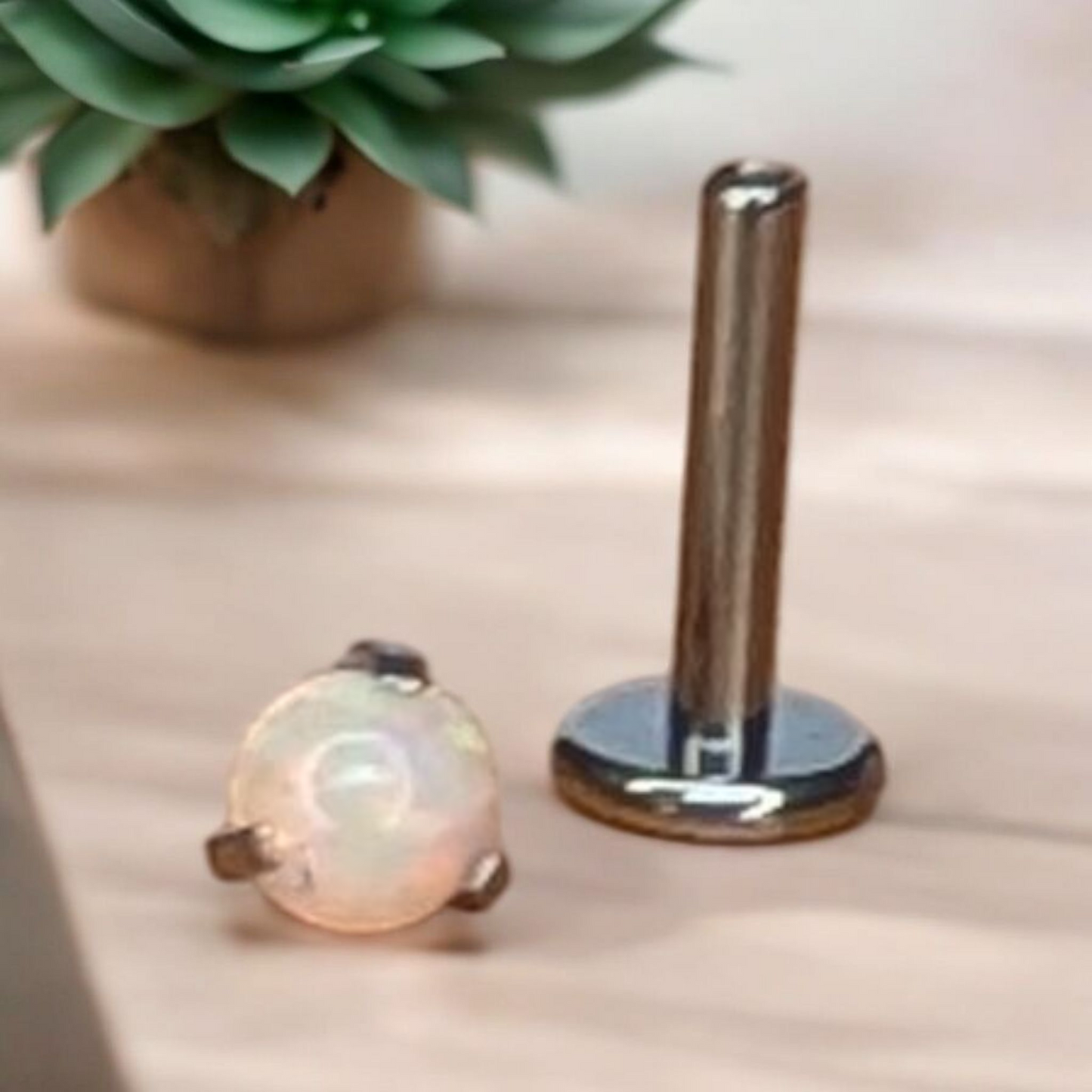 Peach Opal Prong Set Earring.