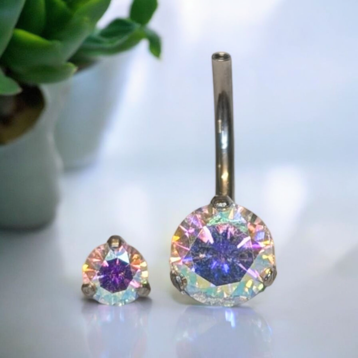 Titanium & AB Cubic Zirconia Navel Bar