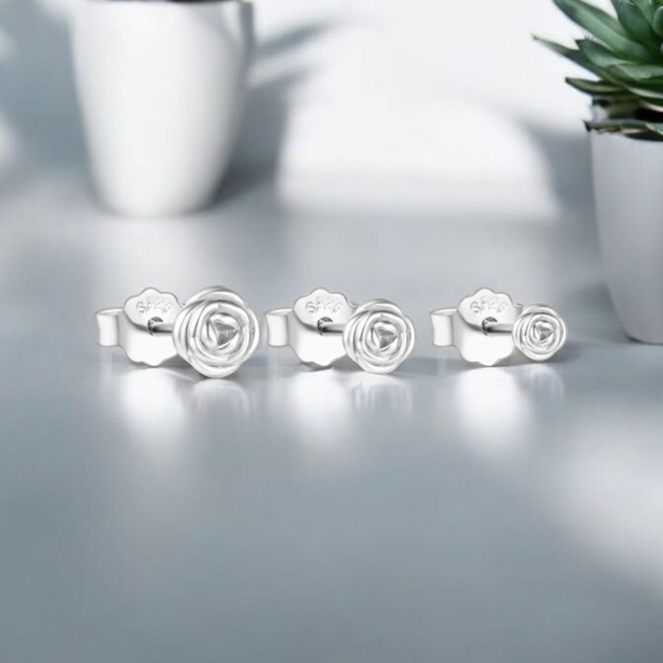 Triple Rose 925 Silver Earrings