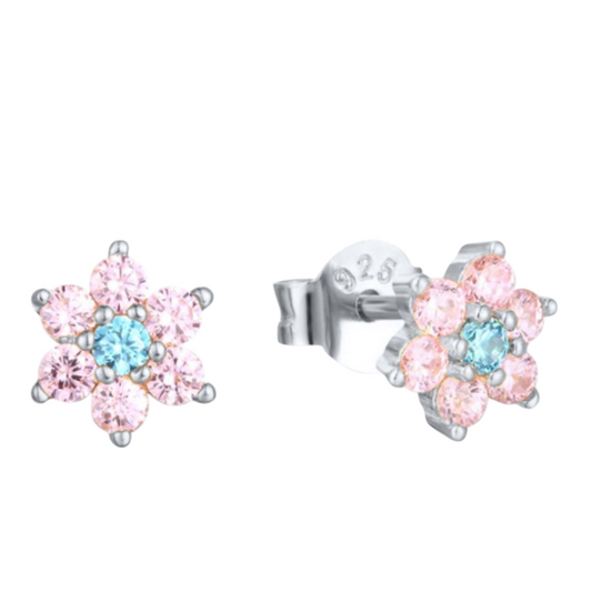 925 Silver & Pink CZ Flower Earrings