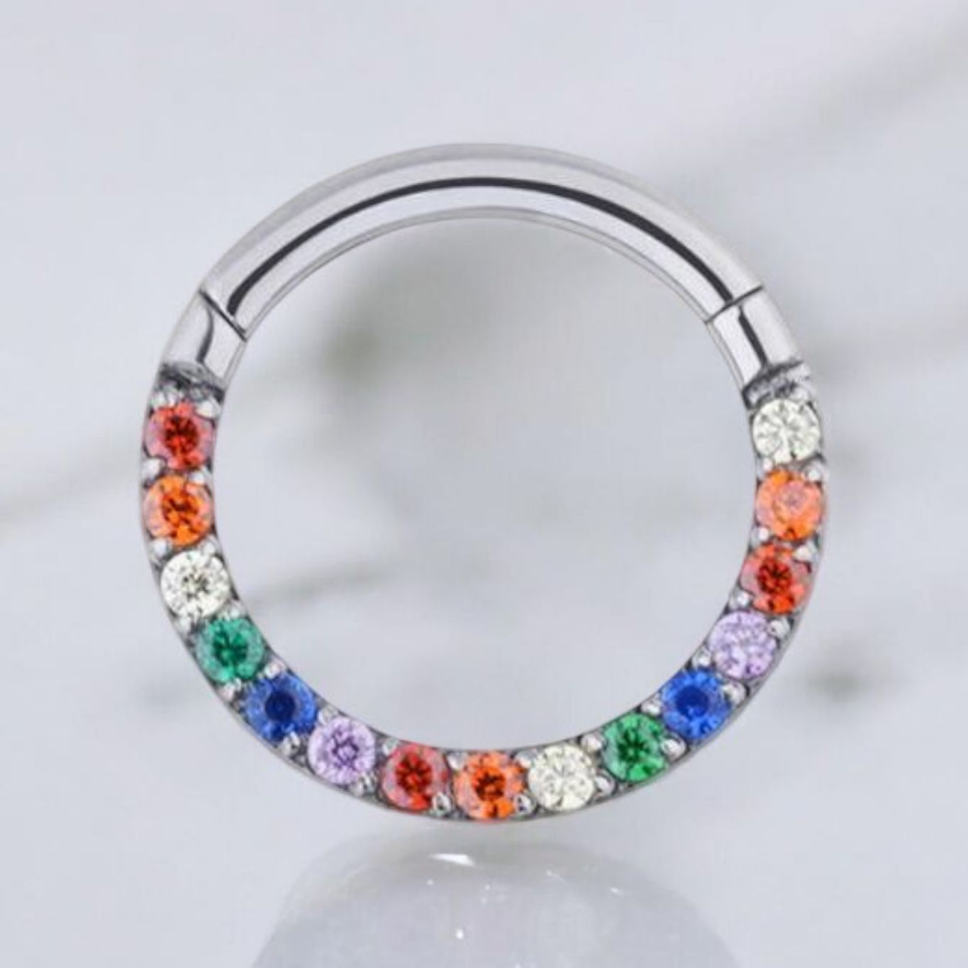 Rainbow Pavé Crystal Cubic Zirconia Hinged Ring.