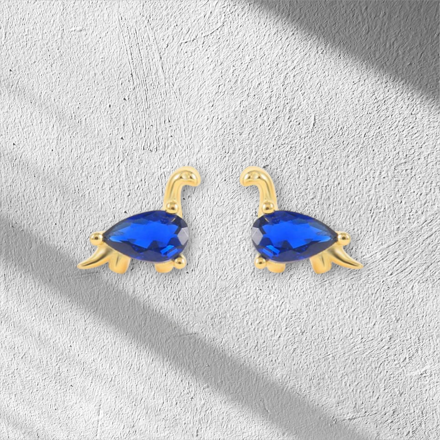 18k Gold Plated 925 Silver & Blue Cubic Zirconia Dinosaur Earrings