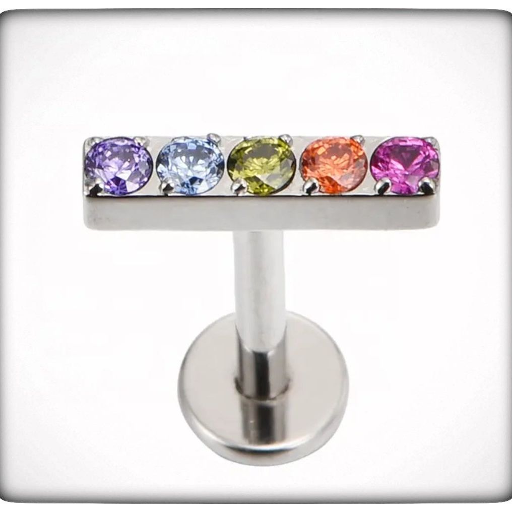 *Titanium & Cubic Zirconia Rainbow Crystal Bar