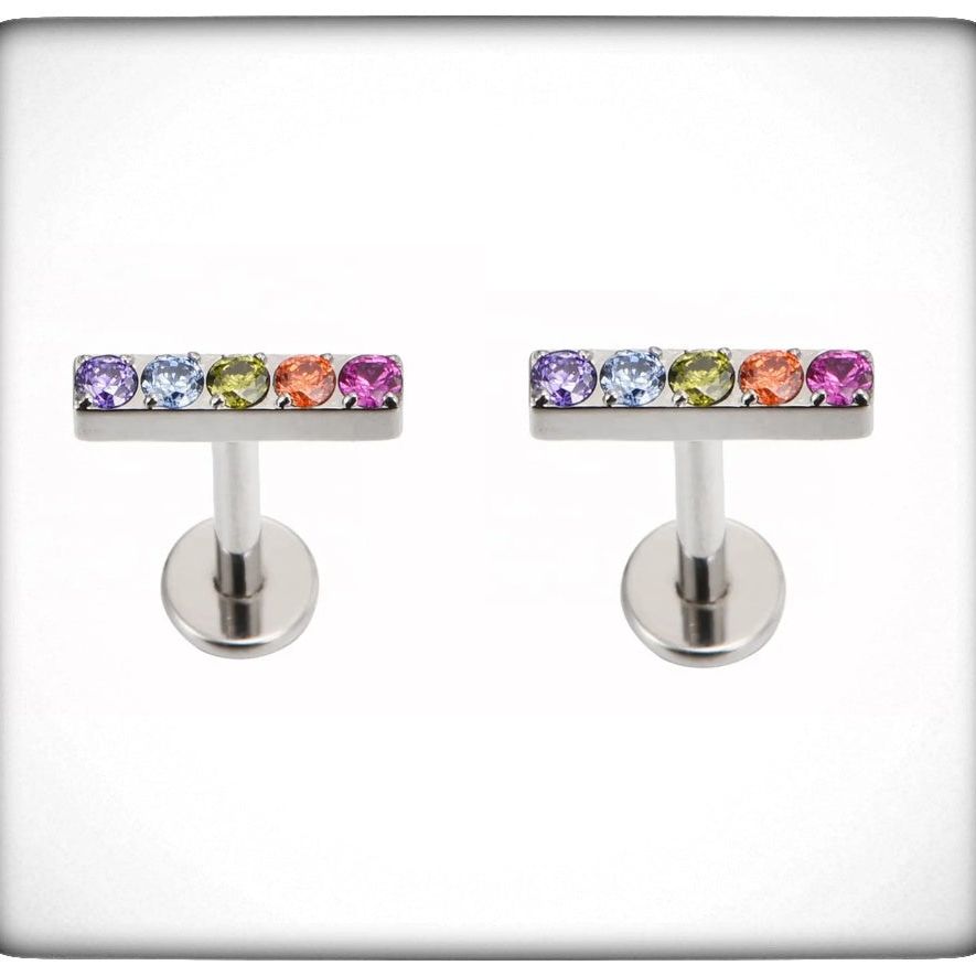 *Titanium & Cubic Zirconia Rainbow Crystal Bar