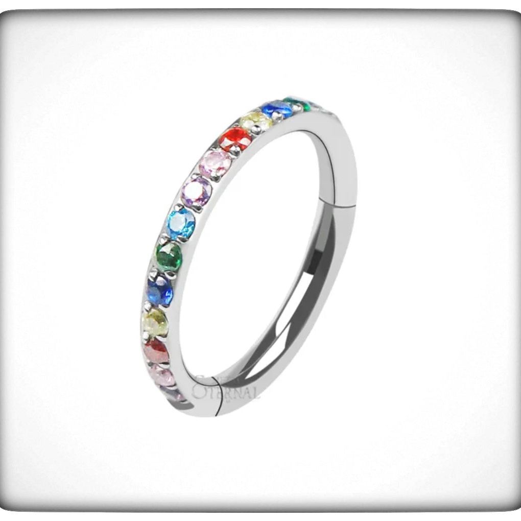*Titanium & Cubic Zirconia Rainbow Crystal Hinged Clicker Ring