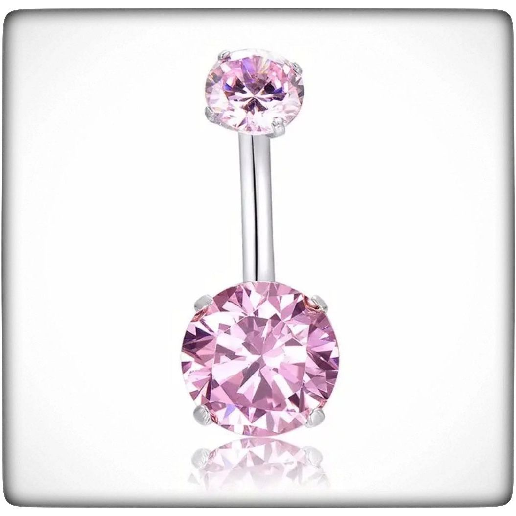 *Titanium & Pink Cubic Zirconia Navel Bar