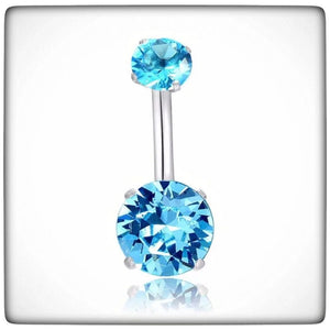 *Navel Curve Aqua Blue Prong Set Cubic Zirconia