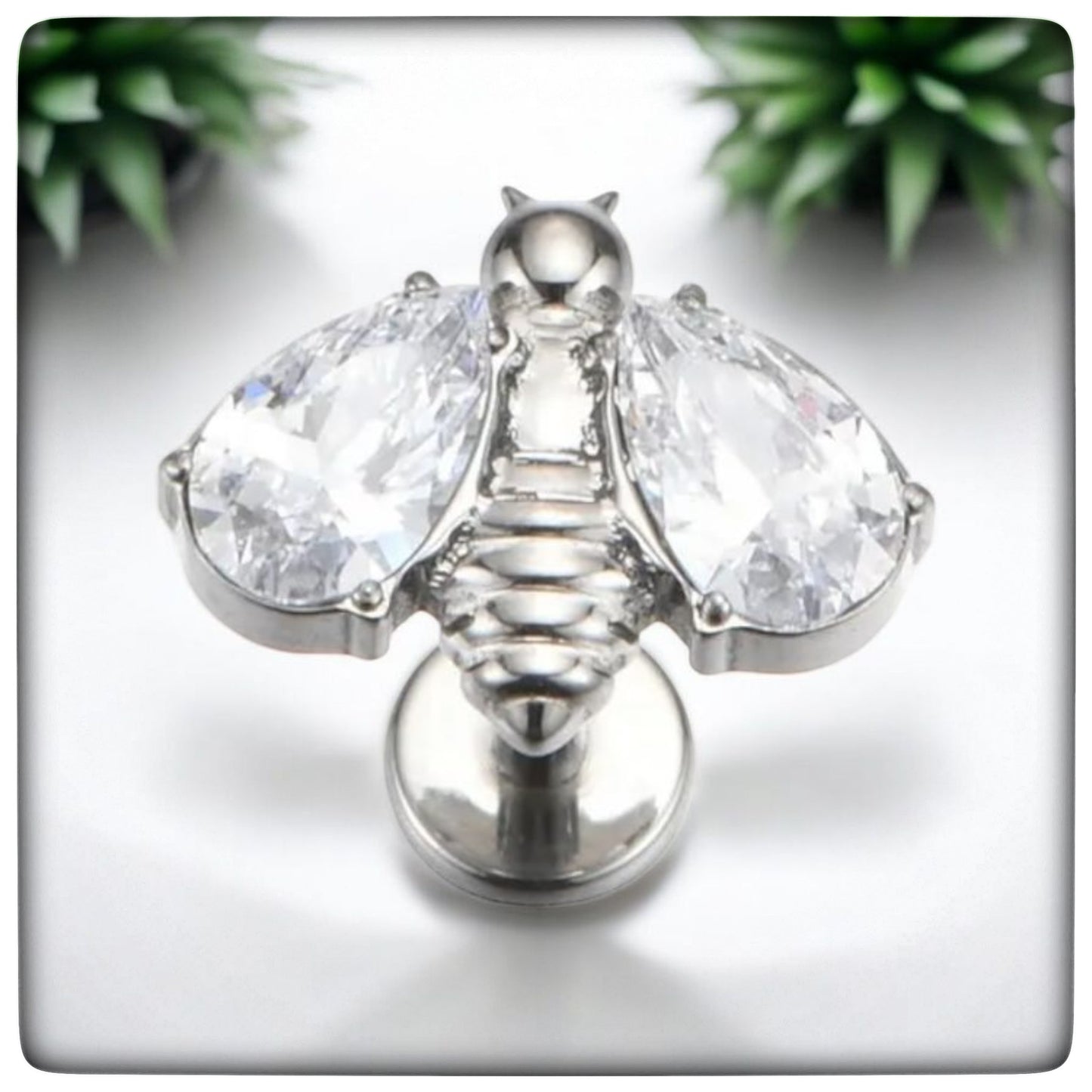 *Titanium & Clear Cubic Zirconia Crystal Bee