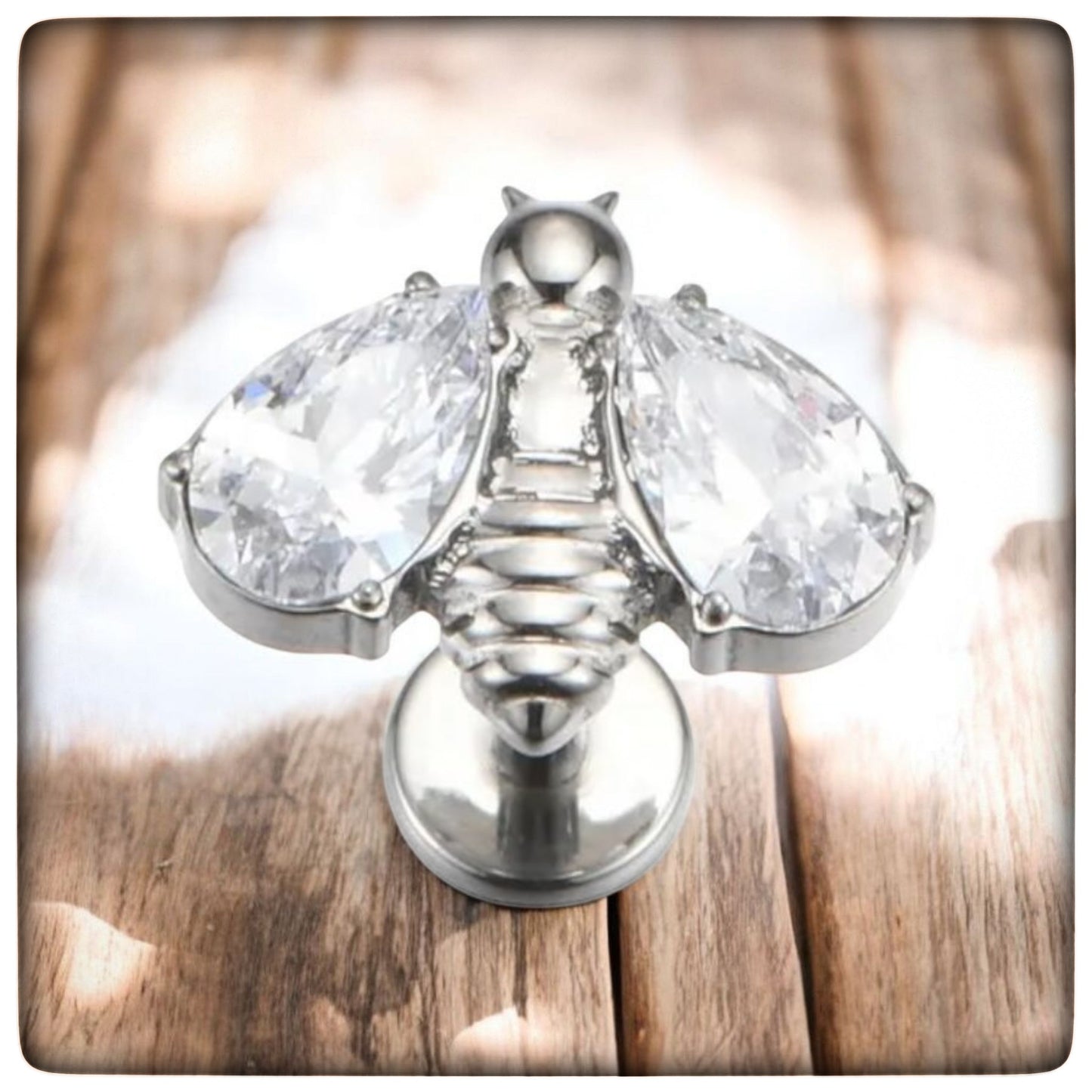 *Titanium & Clear Cubic Zirconia Crystal Bee