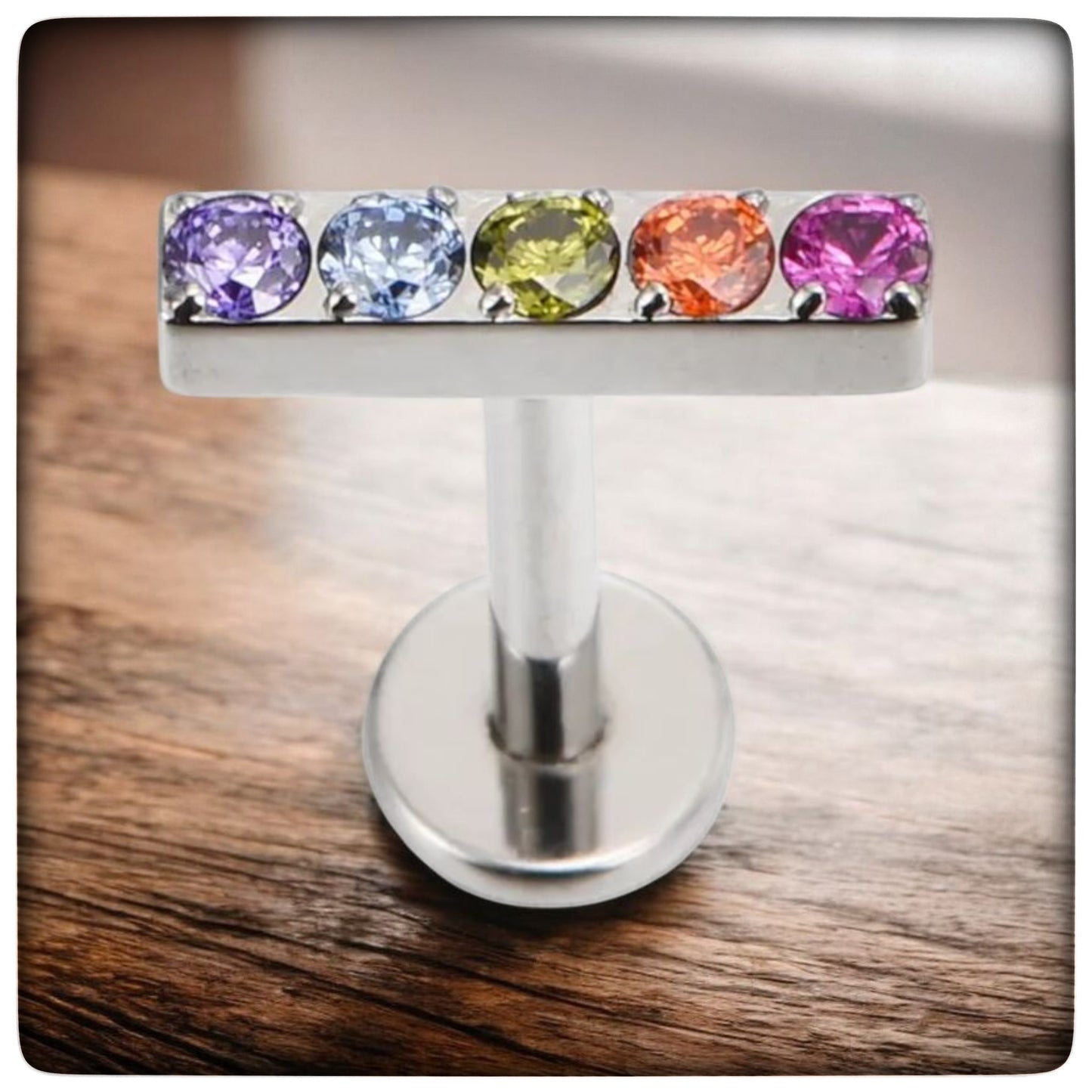 *Titanium & Cubic Zirconia Rainbow Crystal Bar