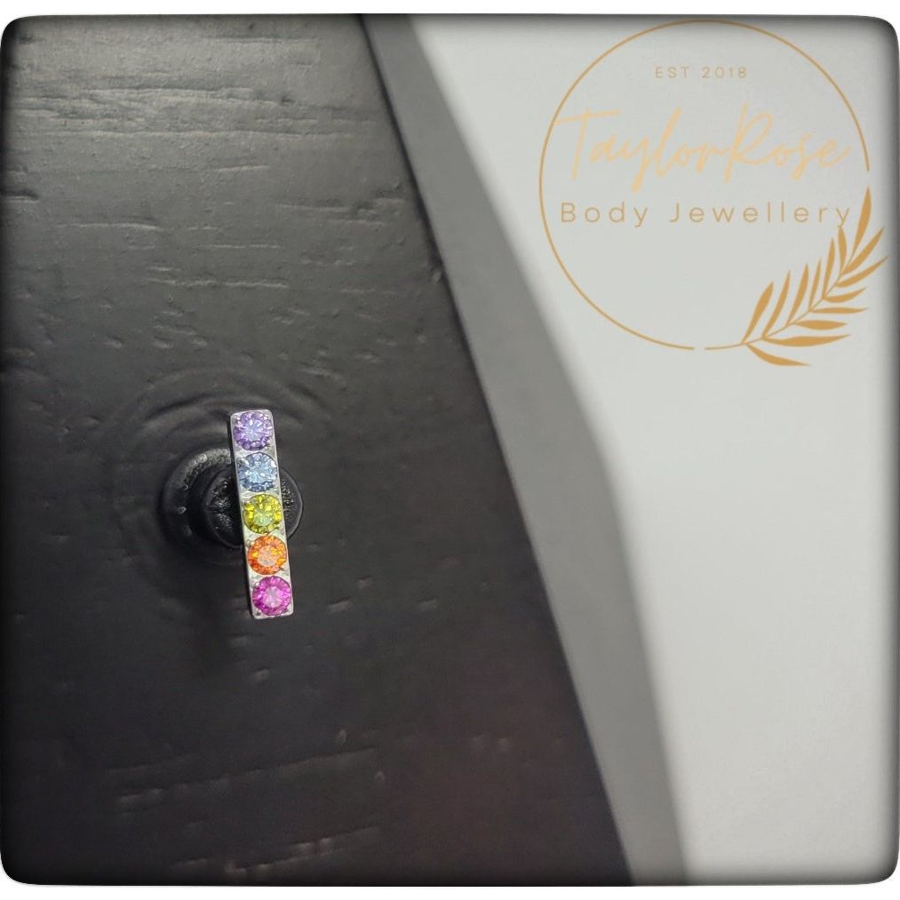 *Titanium & Cubic Zirconia Rainbow Crystal Bar