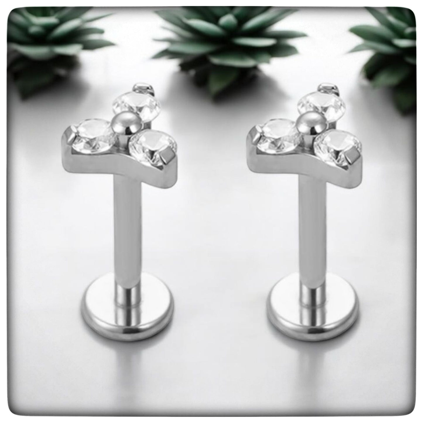 *Titanium & Clear Cubic Zirconia Trio