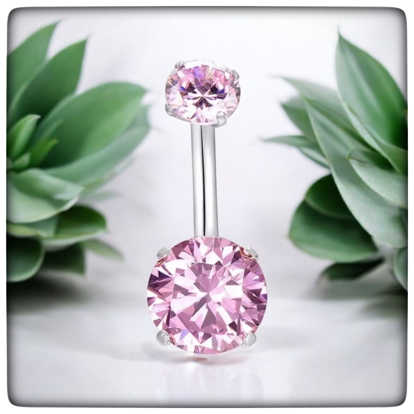 *Titanium & Pink Cubic Zirconia Navel Bar
