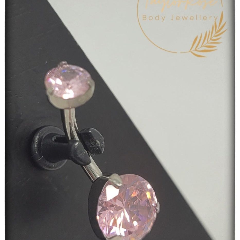 *Titanium & Pink Cubic Zirconia Navel Bar
