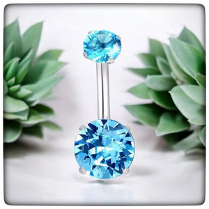 *Navel Curve Aqua Blue Prong Set Cubic Zirconia
