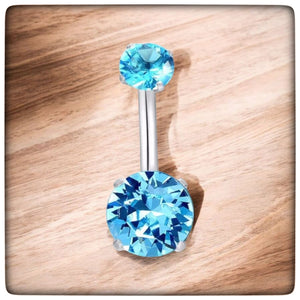 *Navel Curve Aqua Blue Prong Set Cubic Zirconia
