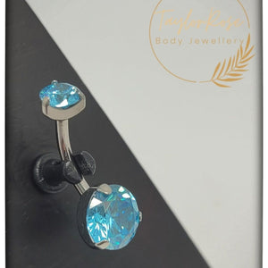 *Navel Curve Aqua Blue Prong Set Cubic Zirconia