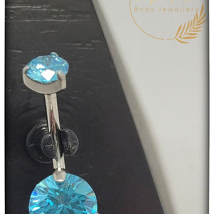 *Navel Curve Aqua Blue Prong Set Cubic Zirconia