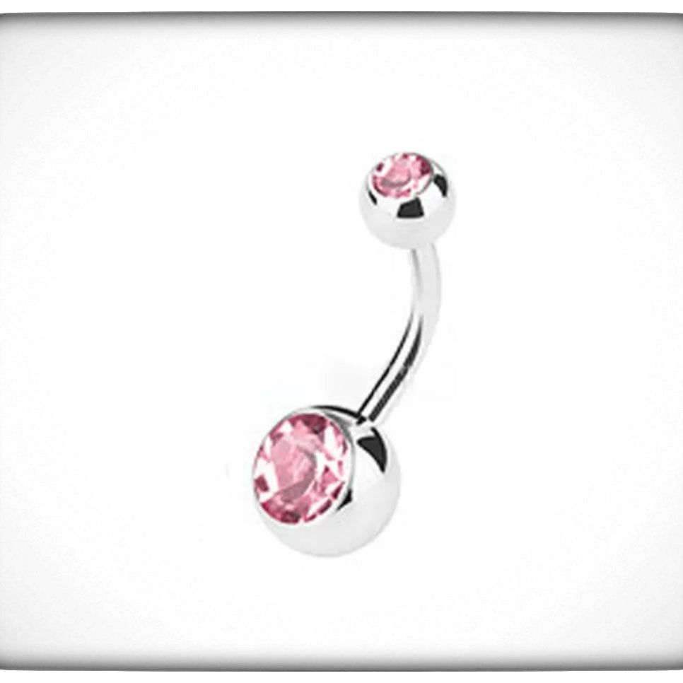 *Titanium & Pink Bezel Set Cubic Zirconia Navel Bar