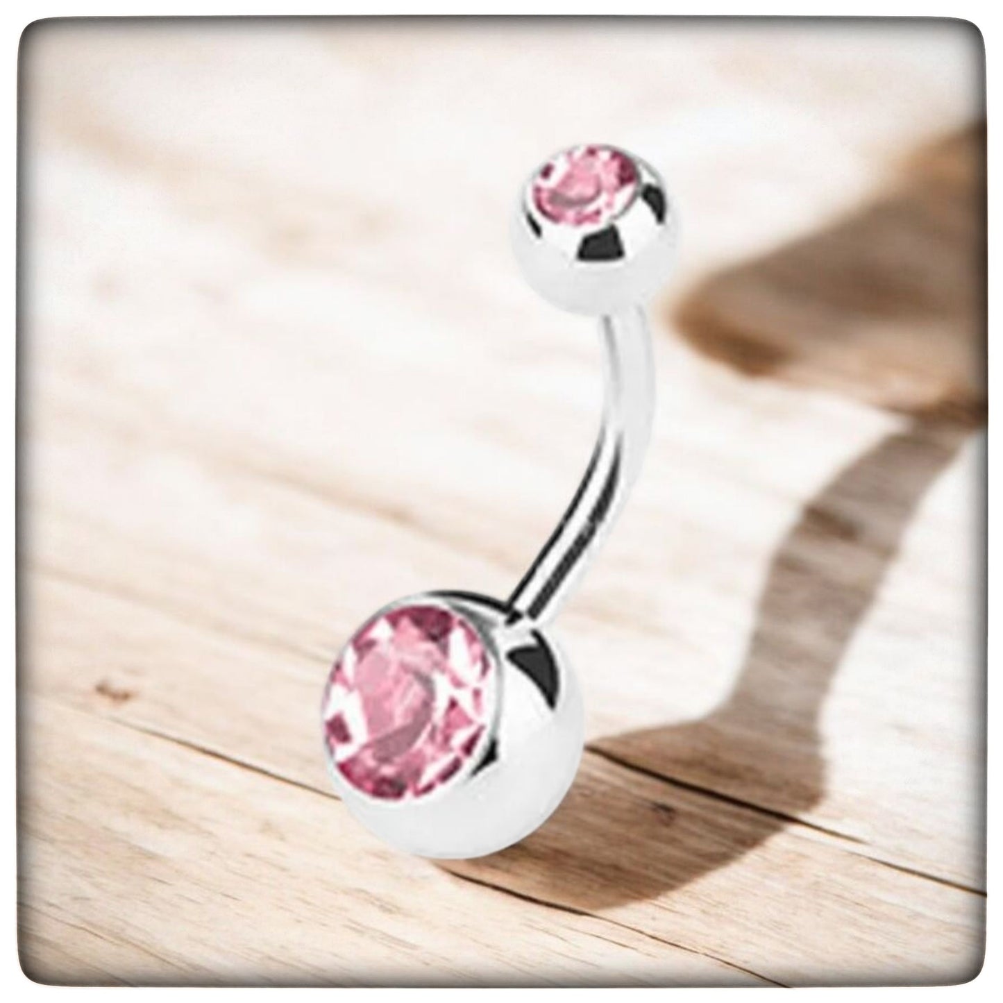 *Titanium & Pink Bezel Set Cubic Zirconia Navel Bar