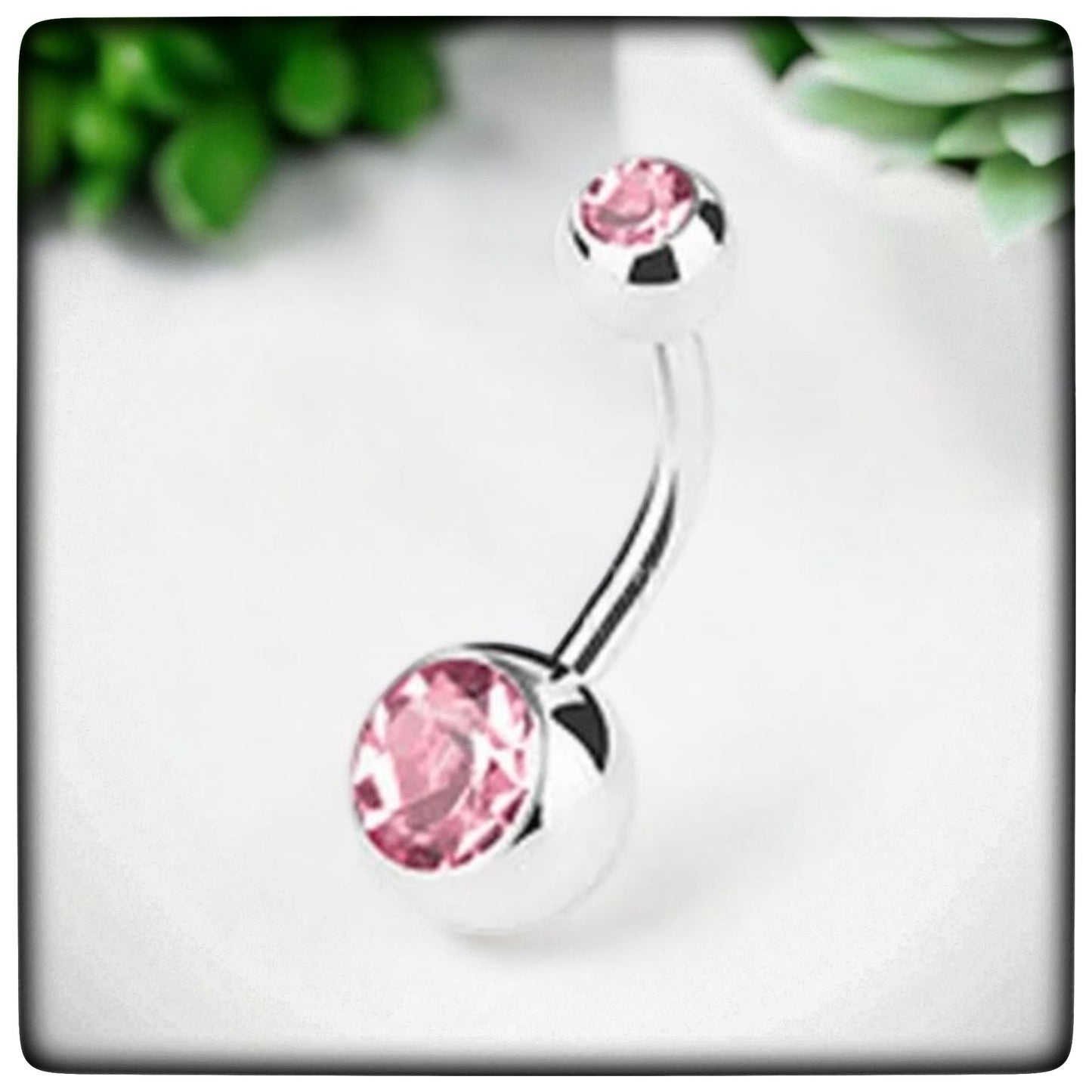 *Titanium & Pink Bezel Set Cubic Zirconia Navel Bar