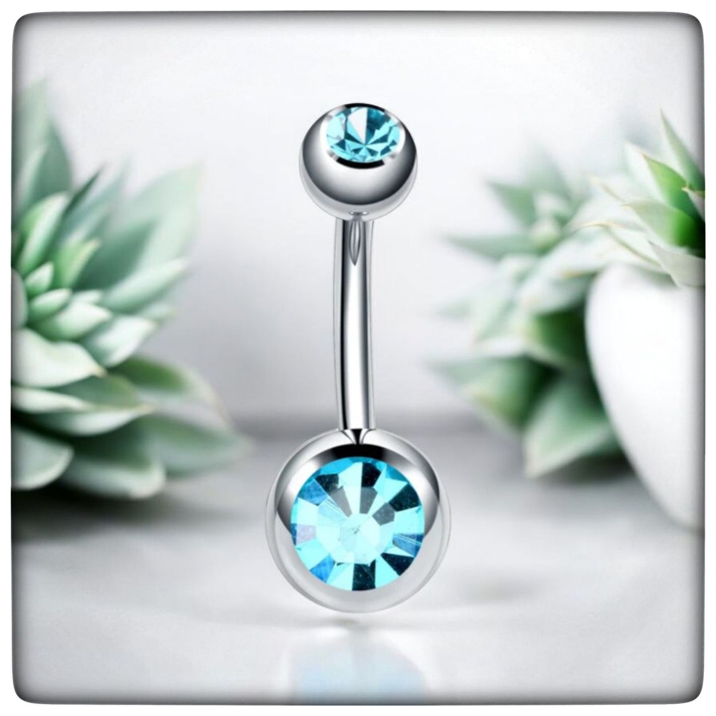 *Titanium & Blue Cubic Zirconia Navel Bar