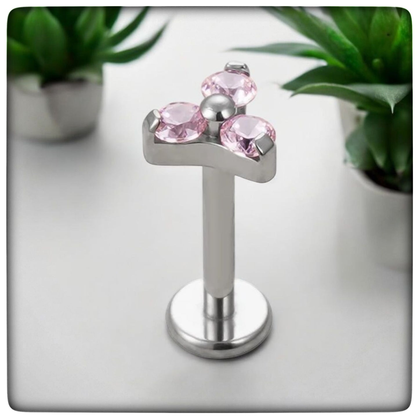 *Titanium & Pink Cubic Zirconia Trio