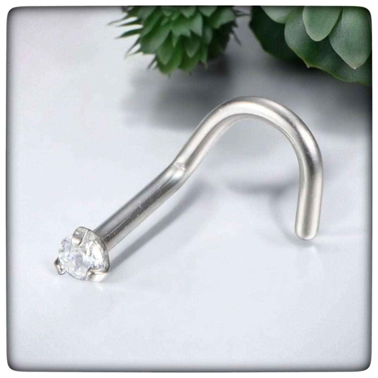 *Titanium & Clear Cubic Zirconia Nose Screw Stud