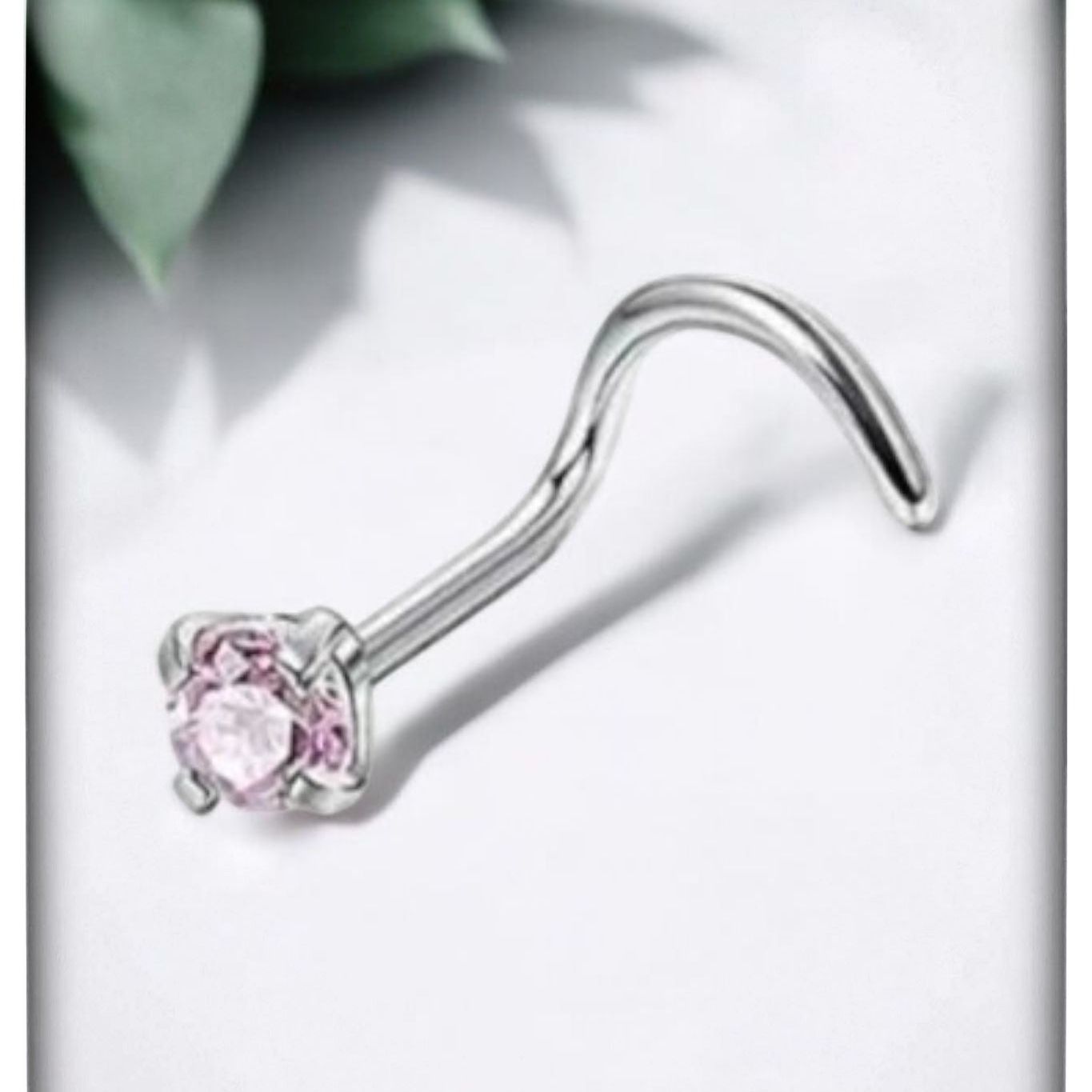 *Titanium & Pink Cubic Zirconia Nose Screw Stud