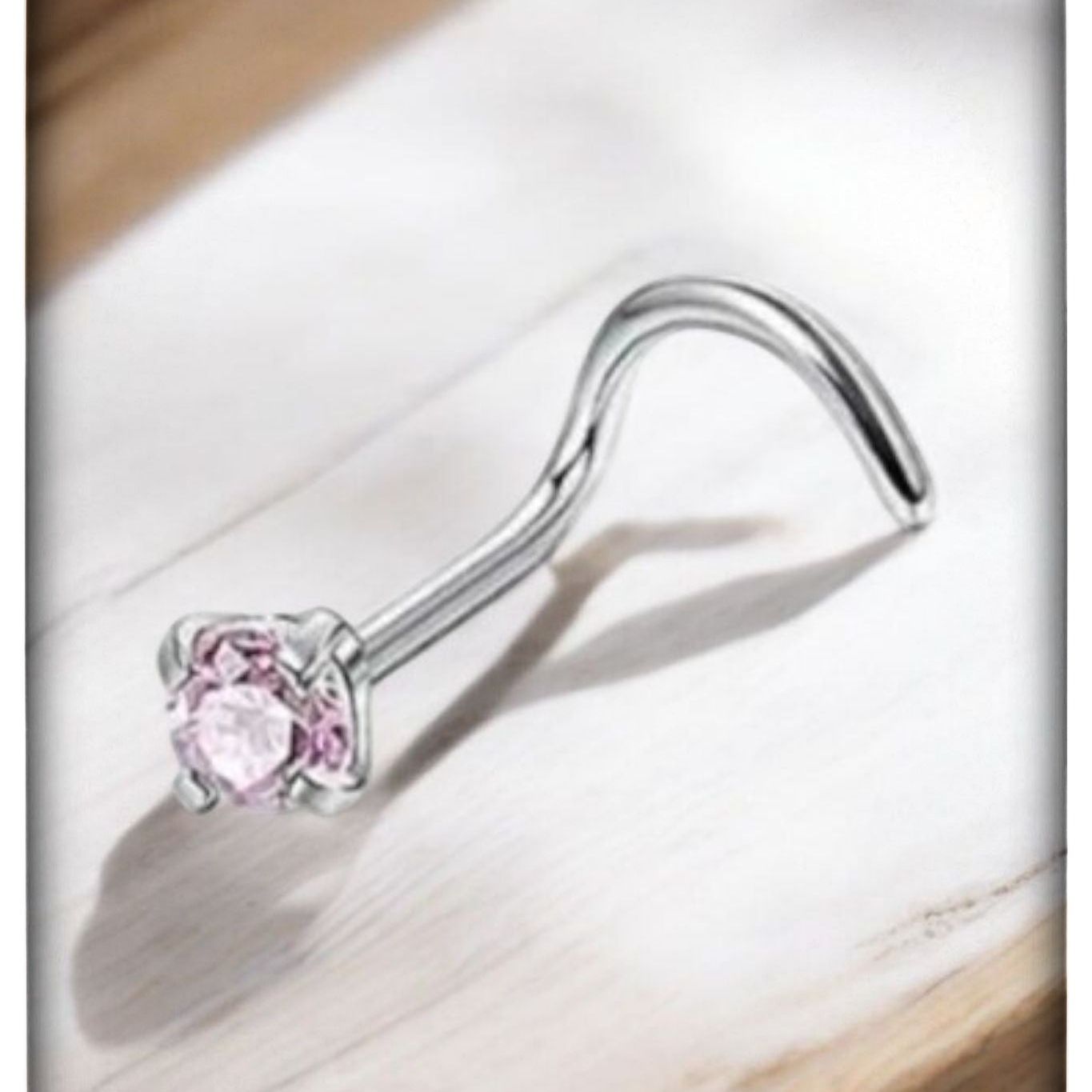 *Titanium & Pink Cubic Zirconia Nose Screw Stud
