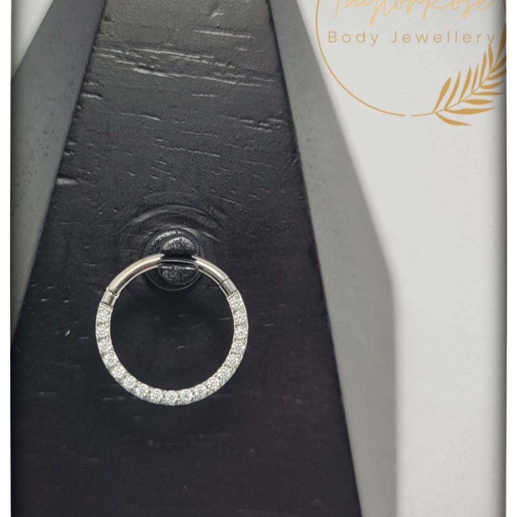 *Titanium & Cubic Zirconia Pavè Set Hinged Ring 10mm