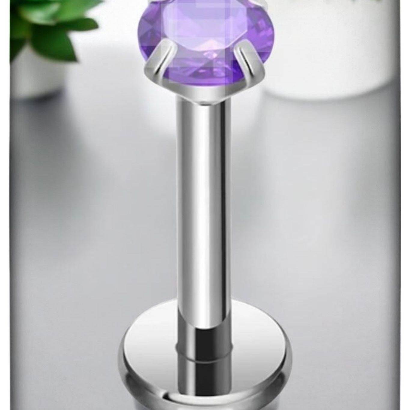*Titanium & Purple Cubic Zirconia Stud