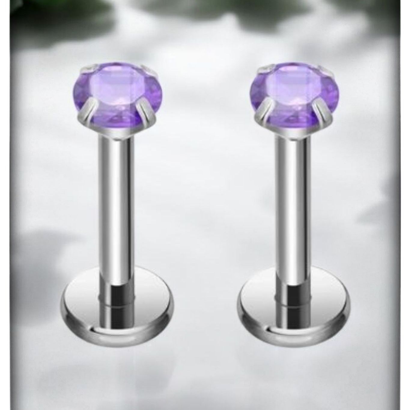 *Titanium & Purple Cubic Zirconia Stud
