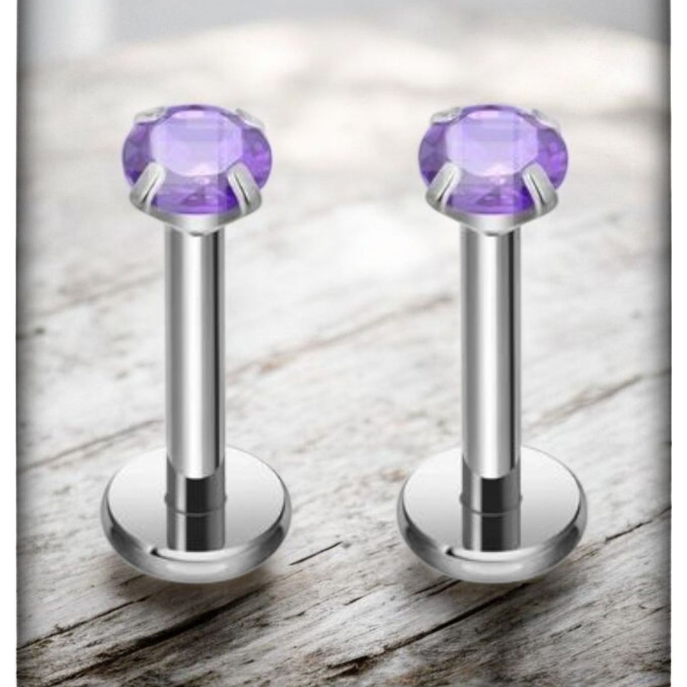 *Titanium & Purple Cubic Zirconia Stud